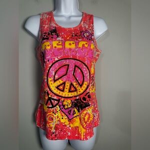 Y2K Knit Works Peace Sign Glitter Tank - Kids Large (Fits Women’s XS/S)